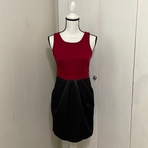 As U Wish Red Black Colour Block Dress Sleeveless